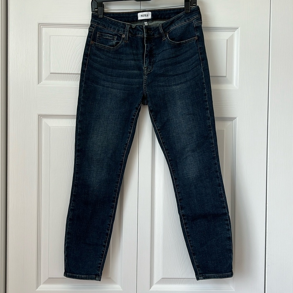Pistola Dark Wash Denim Jeans High Rise‎ Slim Fit Ankle Crop 28